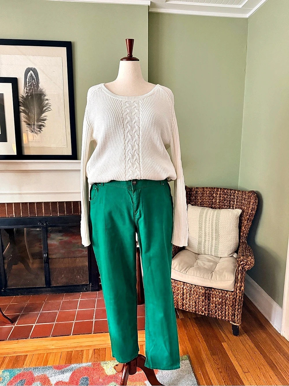 Lane Bryant Emerald Green Stretch Cigarette Skinny Ankle Jeans - Size 22
